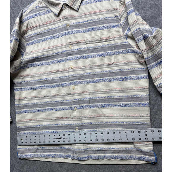 Tommy Bahama Shirt Mens XL Beige Blue Woven Stripe Button Front Casual - Picture 3 of 13